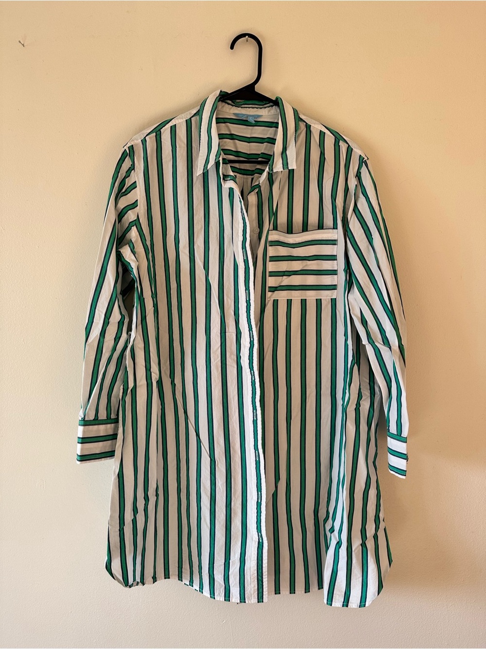 Draper James Green and White Vertical Stripe Button-Up Shirt
